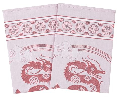 saewelo 2er Set Geschirrtücher in Geschenkverpackung, 100% Baumwolle, 39x56 cm (Drache, Rot)
