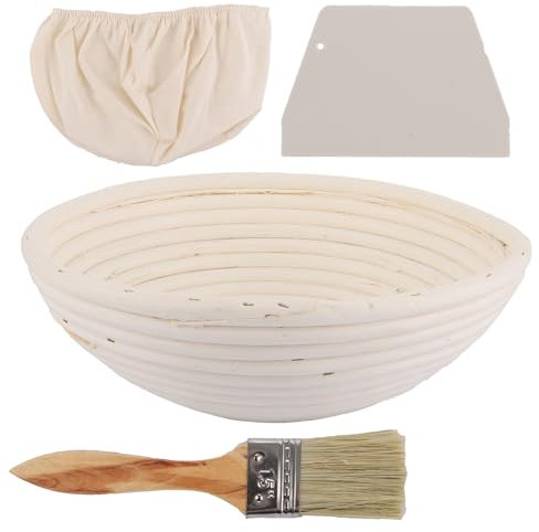 ASelected Round Bread Basket 25Cm Natural Rattan Sourdough Proving Basket With Scraper Brush Cloth Bag For Professional And Home Bakers