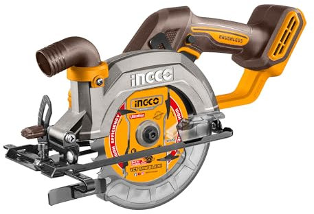 INGCO Scie Circulaire Sans Fil 20V (Produit Seul), Moteur Sans Balais, 6300tr/min, Diamètre 140mm, Max Coupe 50 mm (90 °), 33 mm (45 °) 140mm CSLI1402