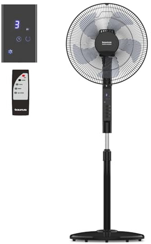 Taurus - Ventilador de pie Boreal 16CR Silence 30W | 12 Velocidades | Silencioso | Modo Normal/Brisa/Noche | 5 aspas | Oscilante | Altura ajustable | Mando y pantalla digital | Aluminio | Negro