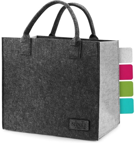 smøla Filtväska – stor vikbar shoppingväska I Shopper Dam Tygväska - Tygväska - Marknadsväska Shoppingväska Filtväska, Antracit och ljusgrå, 35 x 20 x 30 cm
