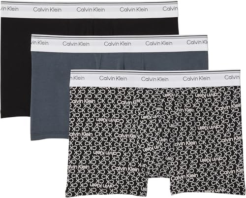 Calvin Klein Men’s 3 Pack Balance Hipster Briefs with Logo Waistband, Multicolor (Faded Denim/Bold Track Logo/Shorel), L