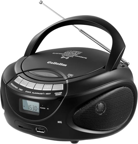 G Keni Reproductor de CD portátil Boombox con Bluetooth, radio AM/FM, soporte de CD Boombox USB, SD, MMC, entrada auxiliar, conector para auriculares, sonido estéreo, pantalla LCD, red y batería