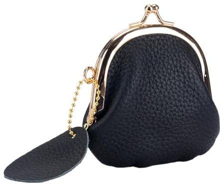 LOVIVER Kiss Lock Porte-Monnaie Fermoir Fermeture Portefeuille Vintage Kiss Lock Porte-Monnaie pour Hommes Femmes Voyage Écouteurs, Noir