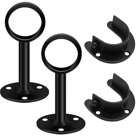 2 Set Supporto per Tubo Armadio - 32 mm Staffe per Tende in Acciaio Inox , Resistenti e Antiruggine, Supporti per Tubi Flangia Aperta, per Portasciugamani, Guardaroba - Nero (confezione da 4)
