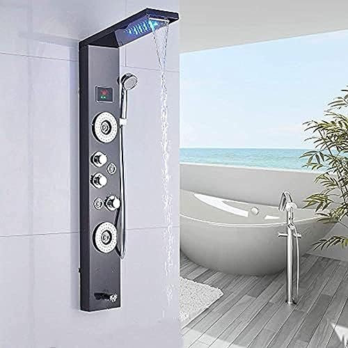 LED-duschpanel 5 funktioner med vattentemperatur display duschset med vattenfall regn duschhuvud handdusch och kroppsmassage munstycke, duschkran set