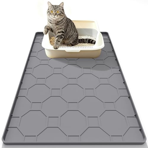 Alfombrilla extragrande de silicona para arena de gatos 96 x 66 cm, impermeable, fácil de limpiar, antideslizante y duradera para la caja de arena