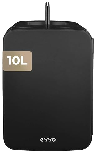 EVVO Nevera Mini F10 (Negro), 10 L, Silenciosa, Compacta, para Bebidas, Snacks y Cosmética, Bajo Consumo, Diseño Moderno