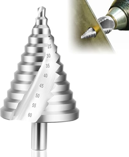Infreecs HSS Stegborr 6–60 mm, skalborr med 12 stegs konusborr, exakt hålborr med spiralspår, 13 mm skaft stegborr för metall, trä och plast