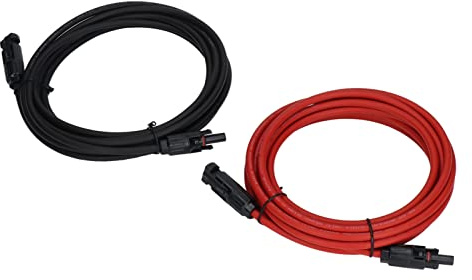 RASTKY Cavo di Prolunga Solare 10AWG capacità di Carico Ad Alta Tensione Impermeabile Connettore Maschio Apparecchiature per la Generazione di Energia Solare Rosso 2 Pezzi (5 m / 16,4 Piedi)
