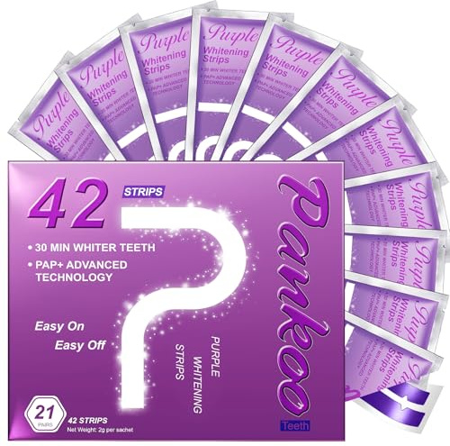 Purple Teeth Whitening Strips 42 Counts, Teeth Whitening Gel for Surface Stains, Coffee & Wine Stains Removal, Supports Enamel Care, No Sensitivity, No Slip, Easy to Use, Fast Whitening in 7 Days