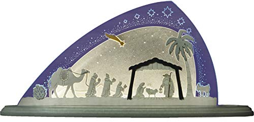 weigla - Schwibbogen original Erzgebirge I Motiv Christi Geburt I Dekoleuchte I LED-Lichterbogen Weihnachten I Größe 47 x 22 x 8,2 cm I Inklusive Beleuchtung I Weihnachtsdeko innen I aus Holz & Acryl