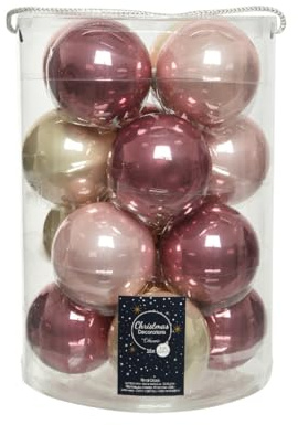 Kaemingk Weihnachtskugeln Glas 8cm x 16 Stück Christbaumkugeln Hellrosa Champagner pink Altrosa Perle