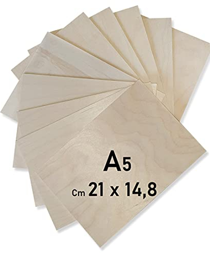 Wood Lab 10 x A5 Sperrholzplatten aus Birke 3 mm (± 0,5 mm) 21 x 14,8 cm A5 | Sperrholz platte zum Bemalen von Basteln, Trafloch, CNC, Laser, zum Dekorieren,Decoupage,Gravur (10)
