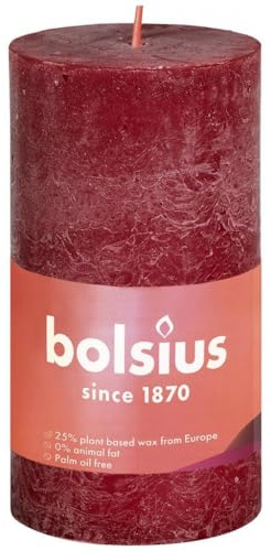 Bolsius Monsterljus sammet röd Ø50 mm – höjd 10 cm – mörkröd – 30 timmars bränning