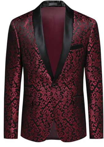 Allthemen Lyxiga avslappnade kavajer för män smal passform paisley blommig Jacquard kostym jackor kappor eleganta jackor chic, Röd, XXL