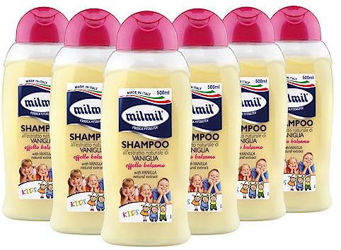 Milmil Shampoo Kids Effetto Balsamo, Fragranza Estratto Naturale di Vaniglia - 6 x 500 ML
