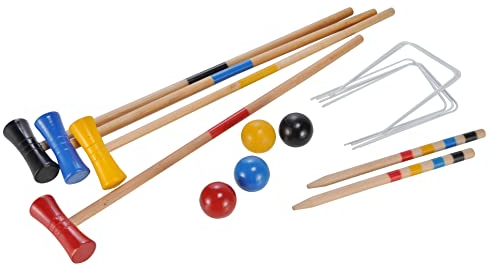 Spetebo Kinder Holz Krocket Set mit Tragetasche - für 4 Spieler - Croque Garten Spiel Schläger Spiel