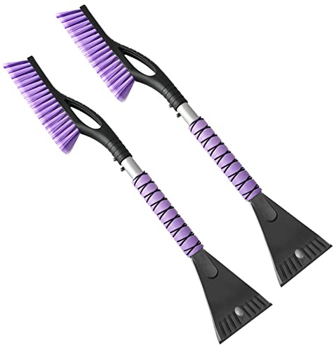 OUSHASAA 27 Snow Brush and Ice Scrapers for Car Windshield 2 Pack |Scratch-Free Bristle Head PVC Snow Brush & Foam Grip Window Snow Scraper Snow Removal Tool with Aluminum Body for Truck, SUV,Purple