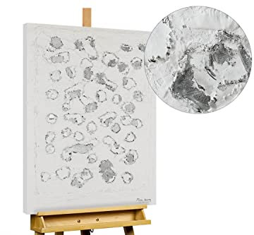 KunstLoft Leinwandbild | 100% HANDGEMALT | 60x90cm | Gemälde 'A silver Shimmer' | Abstrakt | Silber Weiß | Wandbild Wohnzimmer