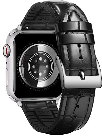 BINLUN Compatible con Apple Watch 49mm 46mm 45mm 44mm 42mm 41mm 40mm 38mm Patrón de Cocodrilo Cuero y Silicona Híbrido Correa de Repuesto Compatible con iWatch Ultra SE Series 11/10/9/8/7/6/5/4/3/2/1