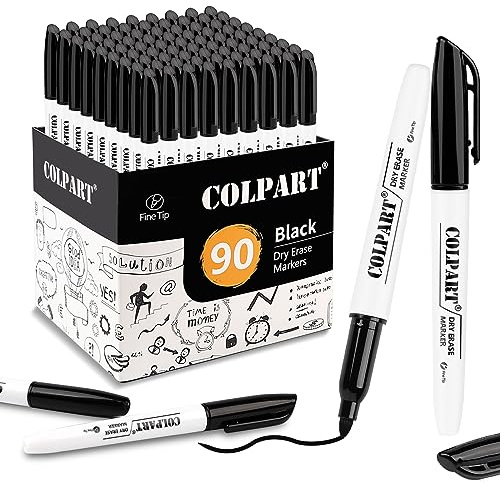 colpart Dry Erase Markers Fine Tip - Pack Of 90 Black Whiteboard Markers Bulk With Low Odor White Board Markers Dry Erase For School, Office, Home, Work On White Board & Calendar, Refrigerator