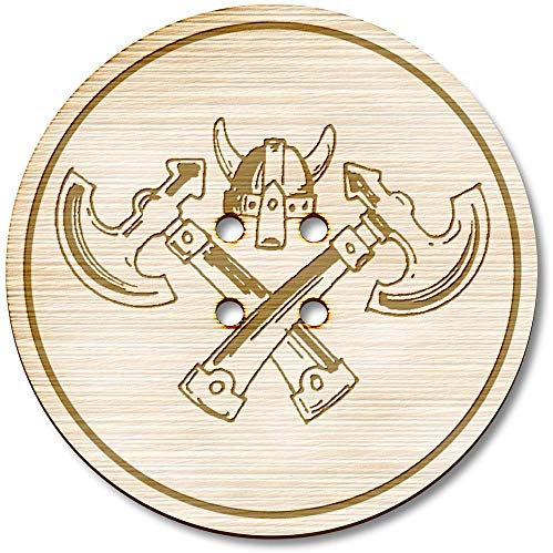 3 x 38mm 'Viking Axes & Helmet' Large Round Wooden Buttons (BT00101666)