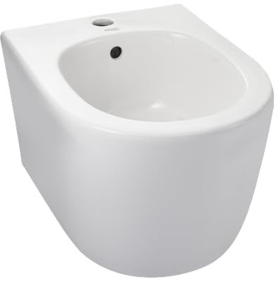 Balneo Hängebidet, Hänge Dusch WC Spülrandlos, Armatur, Wand-Bidet mit Montageset, Keramik, Oval, Batteriefach, Überlauf, Bidet wandhängend, modern AROX WC weiß, passend zu Balneo Hänge WC