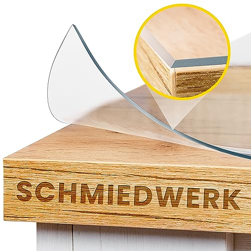 SCHMIEDWERK Tischschutz transparent nach Maß in 2mm mit Wohlfühlkante - glasklare Folie - Schutzfolie für Möbel - Tischfolie Made in Germany - Tischschutzmatte (80x120cm)