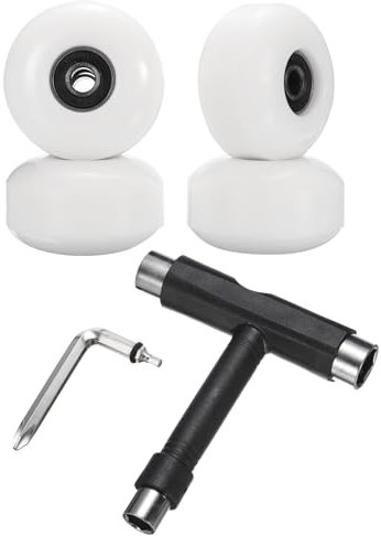 PATIKIL 52mm 95A Skateboard Wheels with Black Bearings, 4 Pack Street Wheels with Skate Tool for Skateboards Tricks Cruiser Wheel Replacement, White
