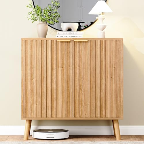 REHOOPEX Fluted Storage Cabinet, Buffet Cabinet Sideboard, Modern Accent Cabinet Console Table for Entryway, Living Room