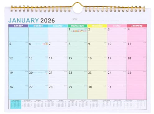 Amexo Calendario 2026, 30 x 22 cm Calendario de Pared 2026-2027 Calendario Familiar 2026 Calendario 18 Meses Calendario de Pared Enero 2026-Junio 2027 Para la Escuela, la Oficina en Casa