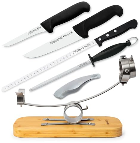 PracticDomus Soporte Jamonero Profesional Basculante y Cabezal Giratorio de Acero con Cuchillos y Chaira (3C Gourmet)