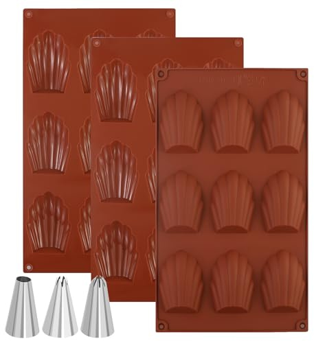 3 stampi da forno Madeleine in silicone, per madeleine e biscotti, cioccolato, con 3 beccucci
