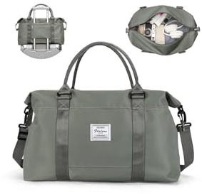 SZLX Travel Duffel Bag, 29L Weekend Bag with Trolley Sleeve, Dry & Wet Seperated Sports Gym Bag Waterproof Carry On Bag for Women Men Weekender Tote Hospital Cabin Bag Olive Green