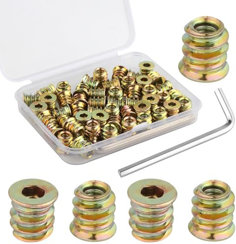 50 Pezzi Boccole Filettate per Legno, M4 x 10mm Inserti Filettati per Legno con Chiave Esagonale, Inserto Filettato in Acciaio Al Carbonio Zincato, Rivetti Filettatis per Mobili in Legnos Assortimento
