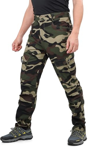 LY4U Pantalones de Trabajo Cargo para Hombre, Pantalones Casuales de Camuflaje de Algodón para Exteriores - Ropa de Senderismo para Acampar de Corte Holgado con 10 Bolsillos