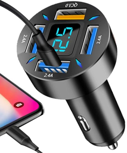 Qutalmi Caricabatteria da auto USB C, 66W USB C 4 porte Caricabatterie per auto veloce Carica rapida USB Tipo C Adattatore per accendisigari per auto, Accendisigari a LED per telefono portatile Pixel