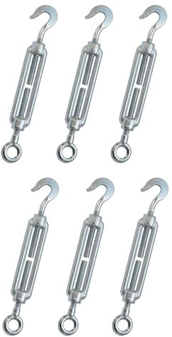 kippen 1205CK - Packung mit 6 Spannschlössern mit Haken und Öse, aus verzinktem Stahl, Größe 8 mm.