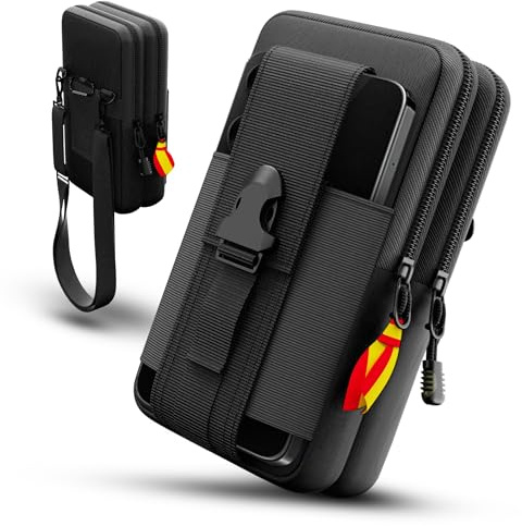 Bolsa Táctica MOLLE para Cintura o Bandolera – Riñonera EDC con Mosquetón, Correa Ajustable y Doble Cremallera – Senderismo, Militar, Trabajo. (Negro)