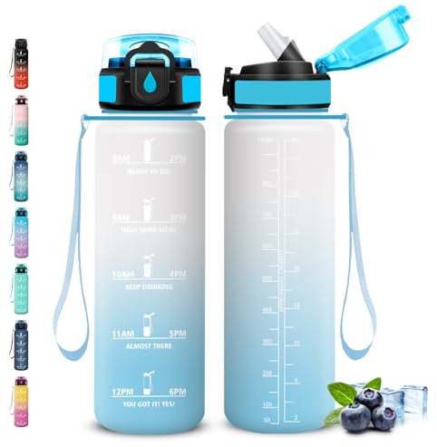 Grsta Borraccia 1 litro, Borraccia con Cannuccia, Senza Perdite, Borracce Motivazionale, Facile da Pulire, Borraccie Trekking, Con Slogan Motivazionale, Water Bottle per Fitness, Campeggio, Viaggio