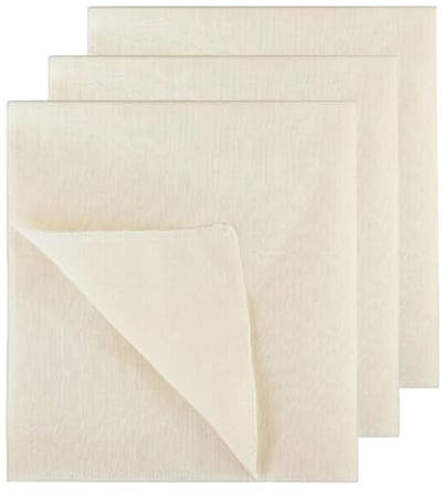Lot de 3 chiffons à fromage, en étamine, réutilisables, en coton non blanchi, ourlés, pour la cuisson au lait de noix, au beurre, au beurre (50 x 50 cm)