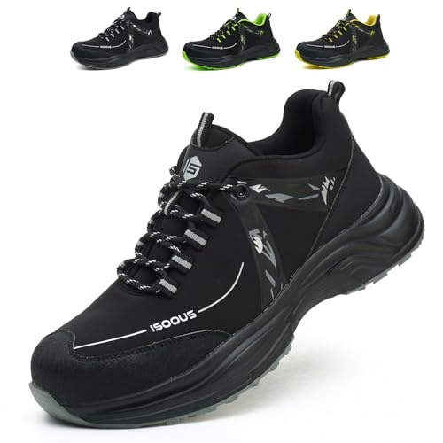 Zapatos de Seguridad Hombre Mujer Zapatillas de Seguridad Comodo Ligero Calzado Trabajo Transpirable con Punta de Acero Negro EU 43