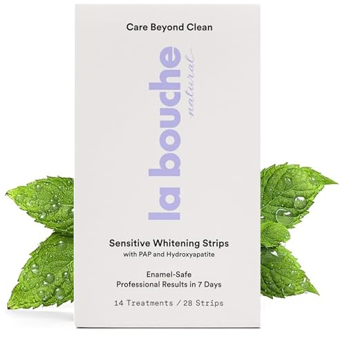 La Bouche Natural Sensitive Teeth Whitening Strips, Enamel-Safe for Sensitive Teeth, Peroxide Free, Fresh Mint Flavor, 14 Treatments