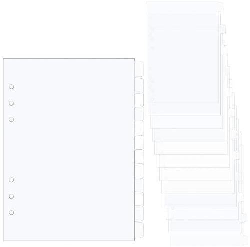 1 Set 12 Sheets A5 Binder Dividers, 6 Holes Clear Frosted Plastic Binder Divider Index with Tabs, Blank Side 12 Tabs Planner Insets, Refillable Page Protectors for 6 Ring Notebook Memo (Clear)