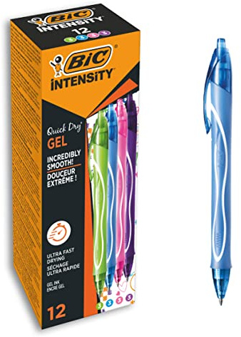 BIC Gel-ocity Quick Dry - Caja de 12 unidades, bolígrafos de Gel de punta media (0,7 mm), colores surtidos