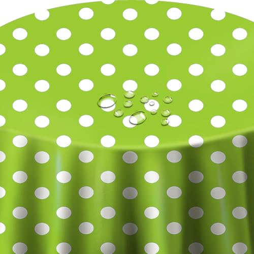 Wachstuch Wachstischdecke Tischdecke Größe wählbar Punkte Grün Oval ca. 140 x 180 cm abwaschbar Gartentsichdecke