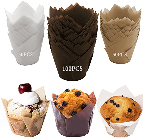 LUZOON Pirottini per Muffin, 200 Pezzi Pirottini di Carta Pirottini per Muffin e Cupcake, Adatto per Muffin, Panifici, Catering, Matrimoni e Compleanni (Tulipp) (200 Pezzi ①)
