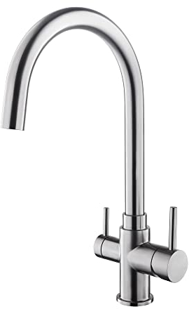 AORA® | URBAN INOX 4 Wege Wasserhahn aus Edelstahl | 360° drehbare Küchenarmatur aus massiven 304 Edelstahl | Spültischarmatur für Wasserfilter, Osmoseanlagen | Wasserfilter Wasserhahn | (C-Auslauf)