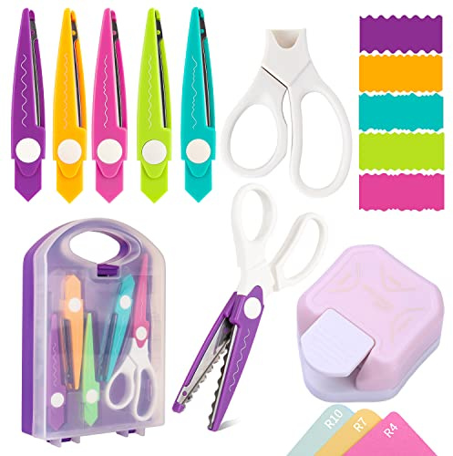 7Pcs Craft Scissors Set - 3 in 1 Corner Rounder Paper Punch With Storage Box - 5 Kinds Zig Zag Edges for DIY Projects, Paper Card, Photo, and Scrapbooking